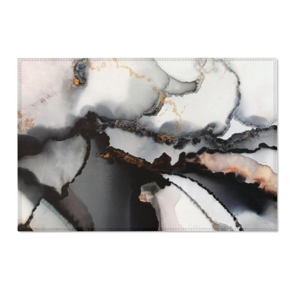 Abstract Area Rug | Black Gray Alcohol Ink