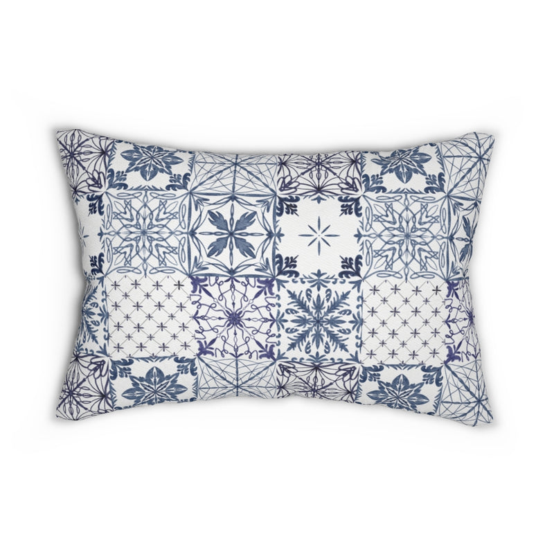 Abstract Boho Lumbar Pillow | Pastel Blue White
