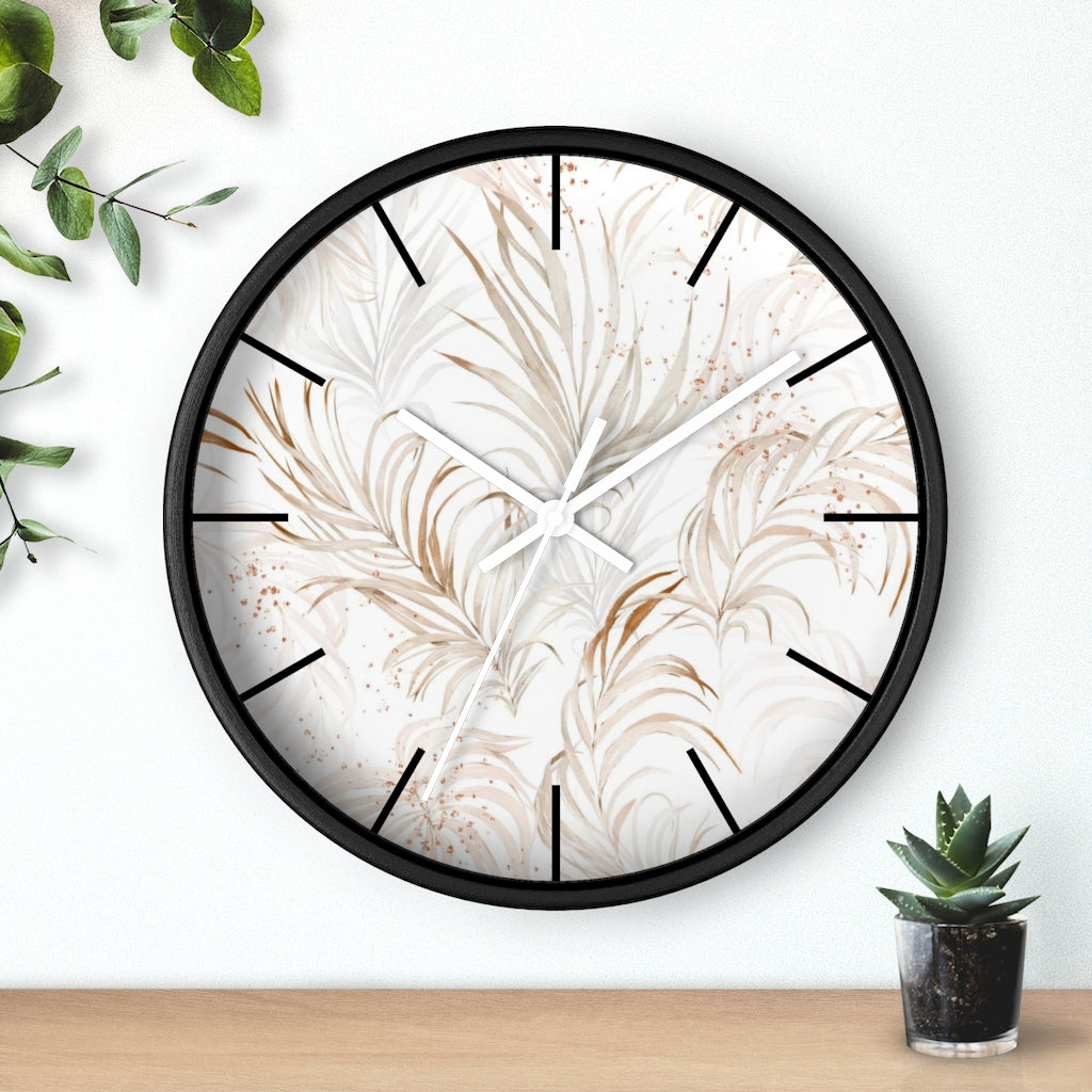 Floral 10" Wood Wall Clock | White Beige Leaves