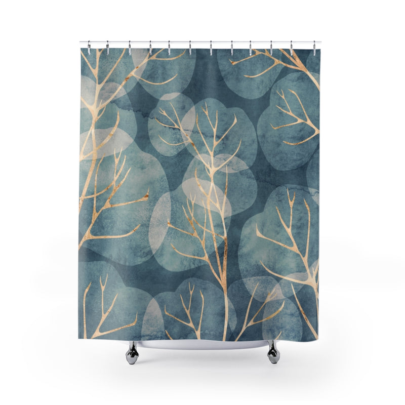 Dusty Blue and Beige, Ginko Leaves Shower Curtain