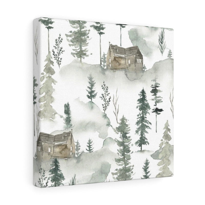 FLORAL WALL CANVAS ART | Green White Brown Forest Cabin