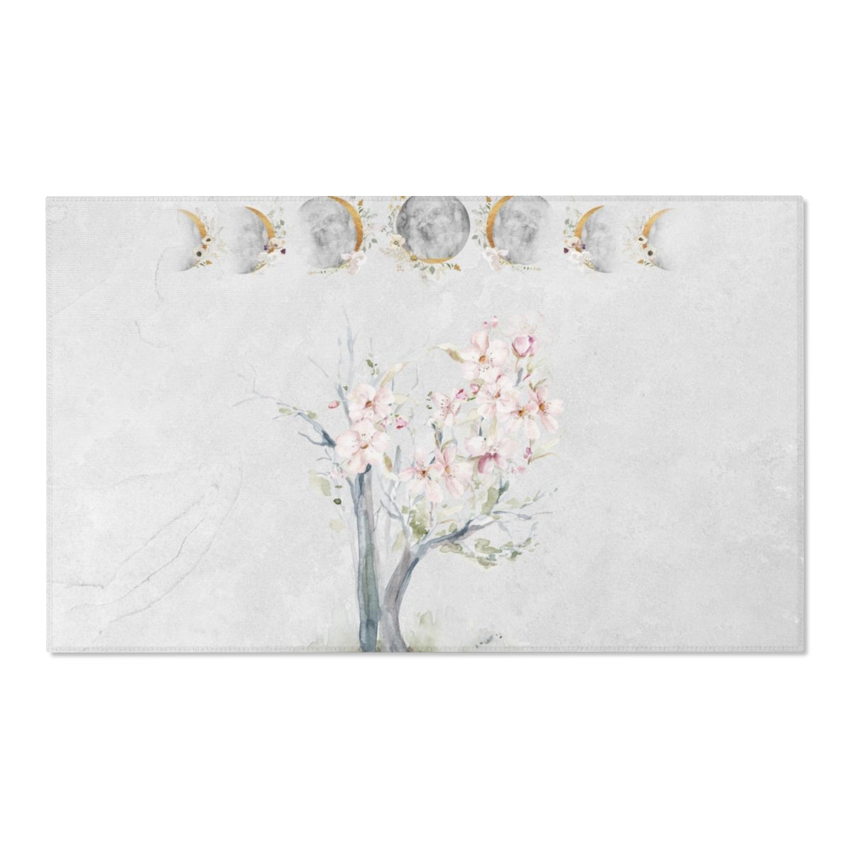 Floral Area Rug | Beige Gray Sakura Flower Moon Phases