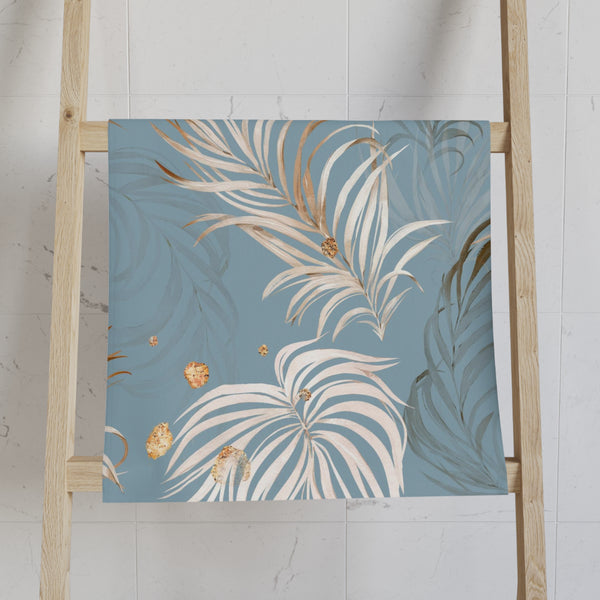 Floral Kitchen, Bath Hand Towel | Blue Beige, Ivory Palm Leaves