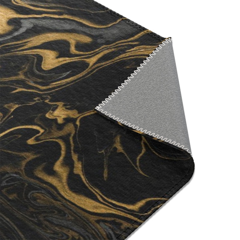 Abstract Area Rug | Black Beige Gold Marble