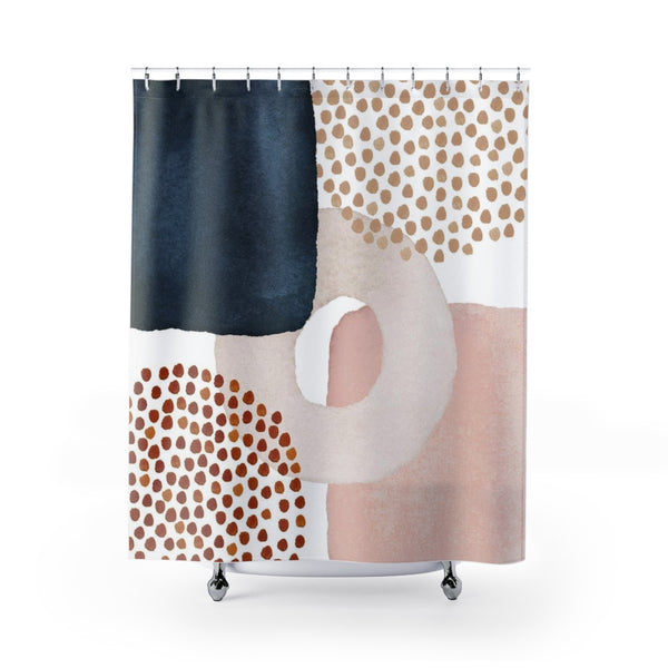 Abstract Boho Shower Curtain | Blush Pink Navy Blue Cream