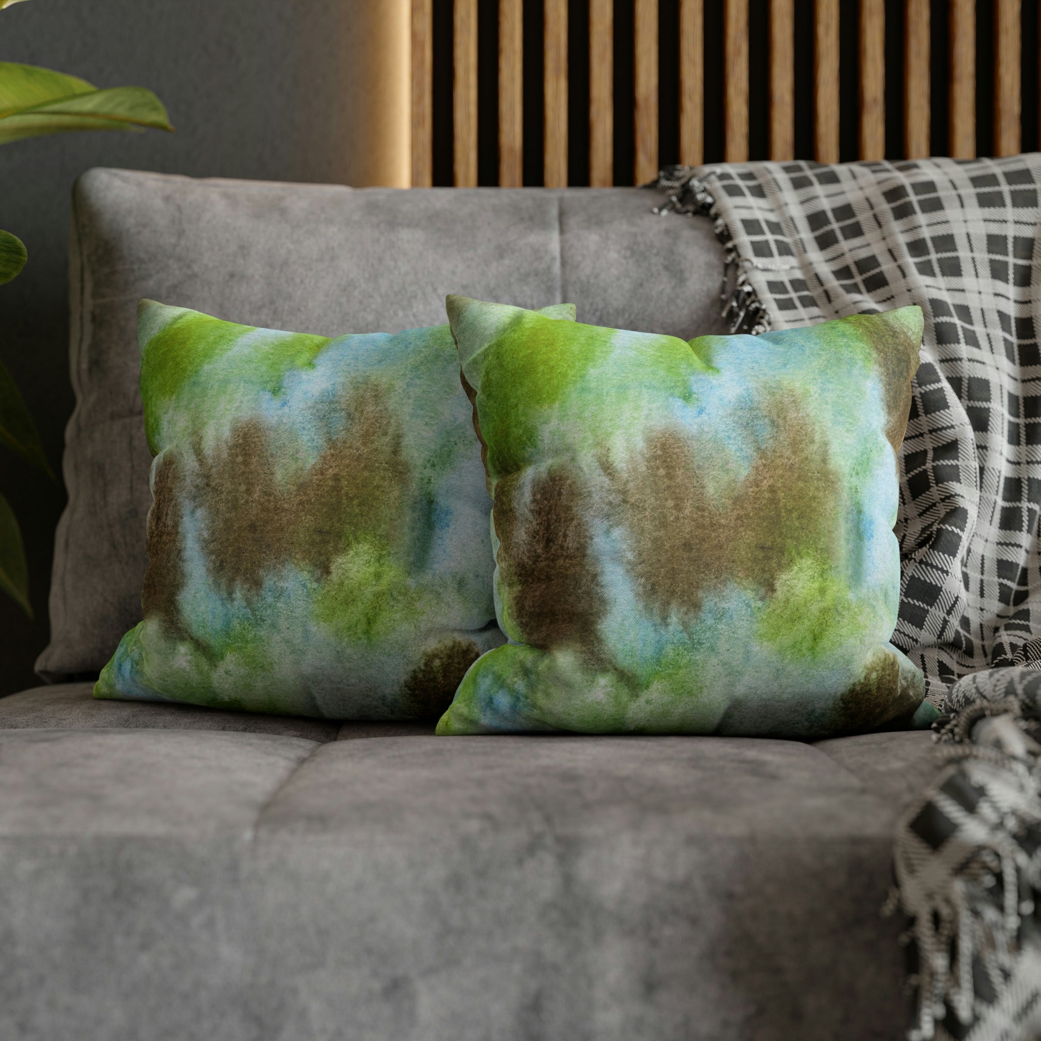 Abstract Boho Pillow Cover | Green Brown Watercolor