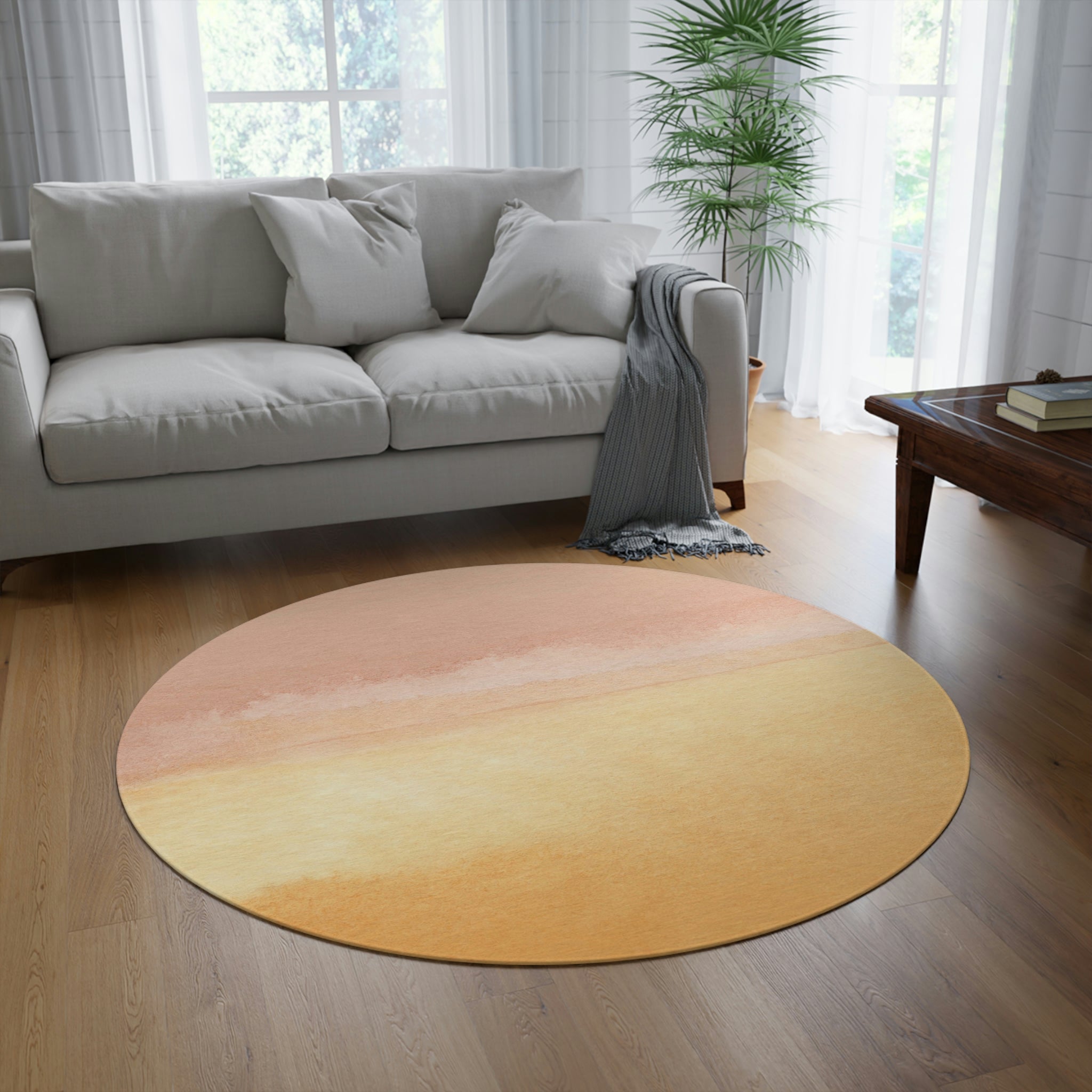 Round Area Rug | Orange Yellow Beige Ombre