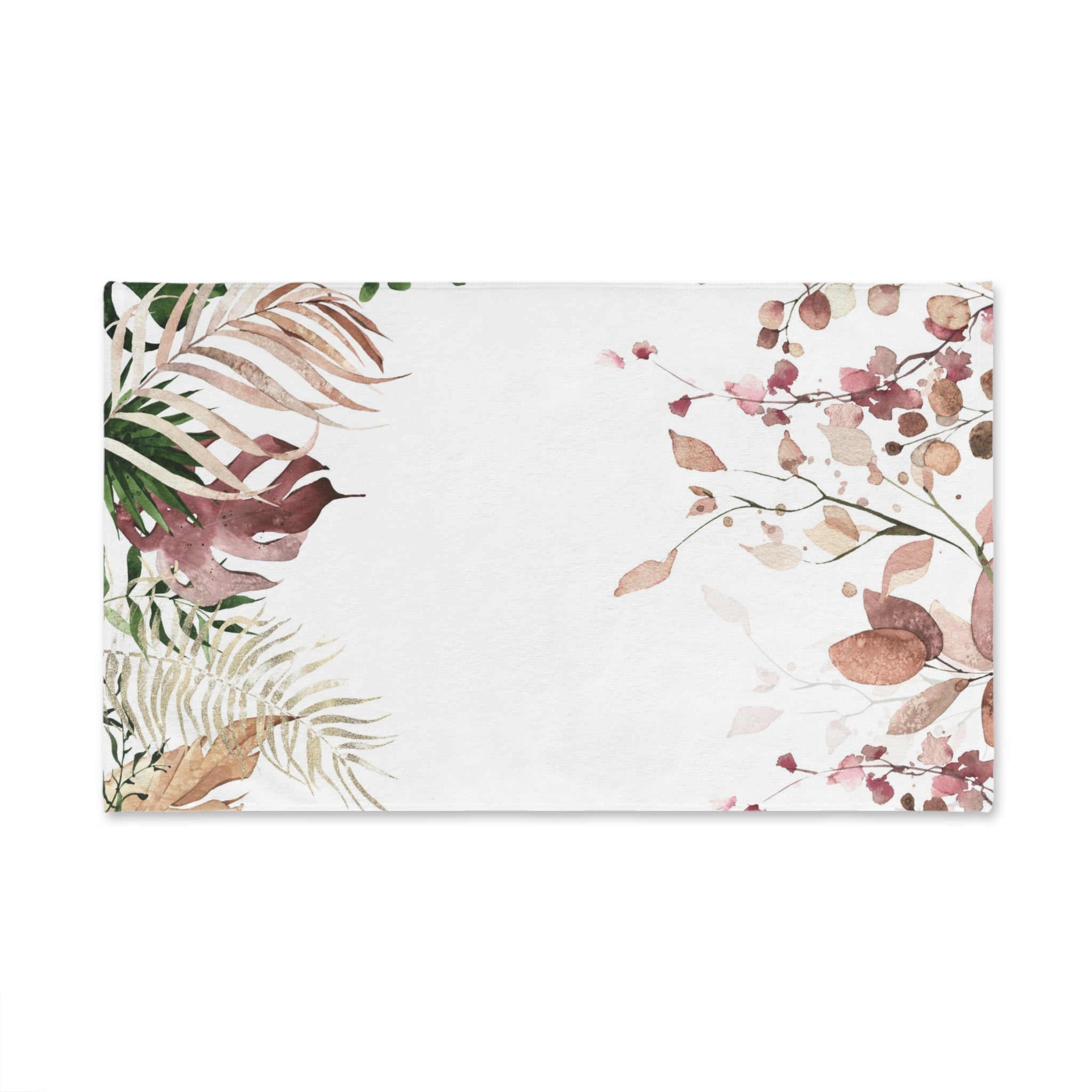 Floral Boho Kitchen, Bath Hand Towel | White Earthy Beige Monstera Jungle Leaves