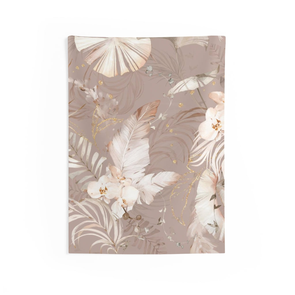 Floral Tapestry | Beige Cream Gold Tropical Leaves