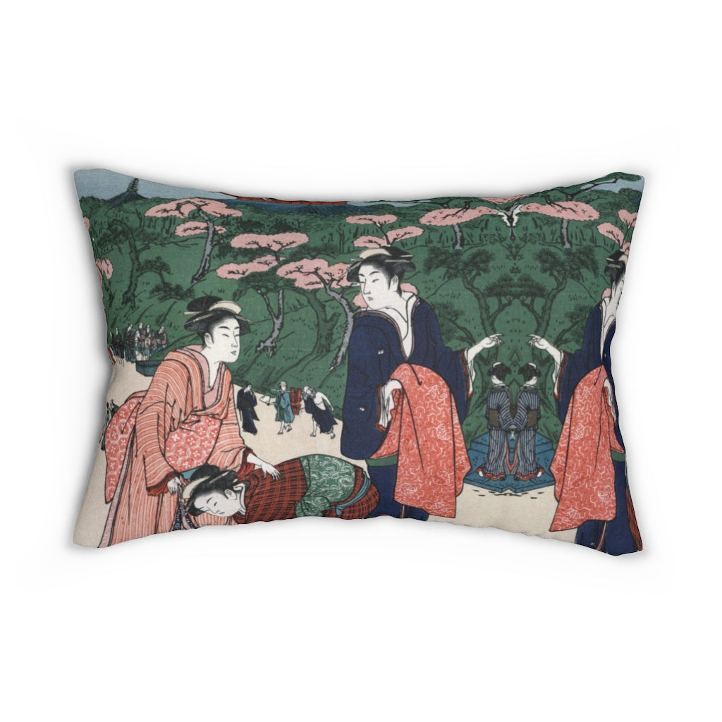 Whimsical Boho Lumbar Pillow | Green | Japanese Lady