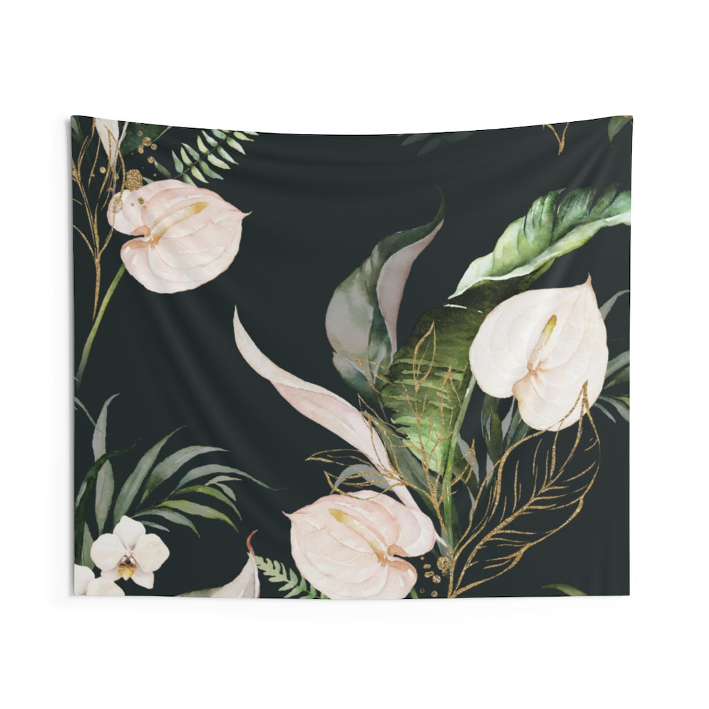 Floral Tapestry | Black Cream Green Orchids