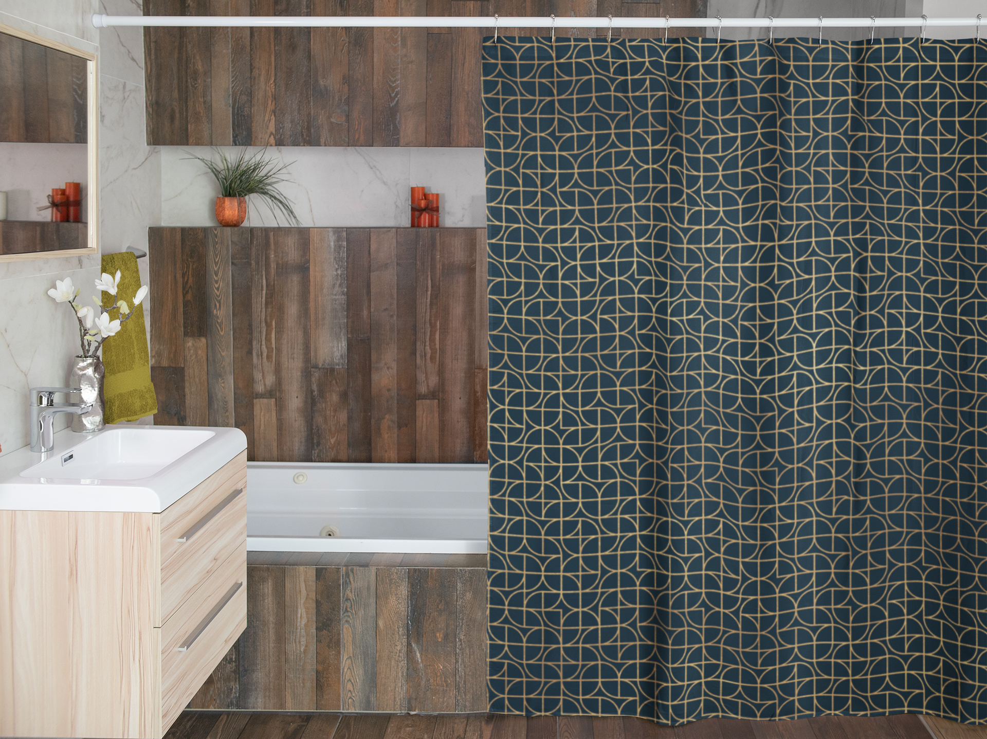 modern boho fabric shower curtain