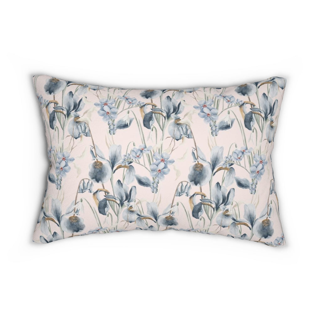 Floral Boho Lumbar Pillow | Beige Pastel Blue Green