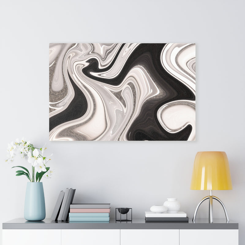 ABSTRACT WALL CANVAS ART | Black White Silver