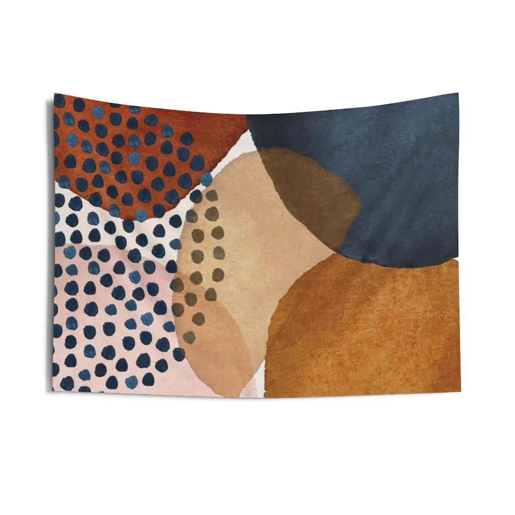 Abstract Tapestry | Navy Blue Brown Rust Yellow