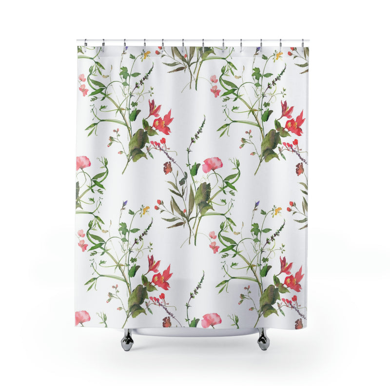 Floral Shower Curtain | White Sage Green Meadow Botanicals