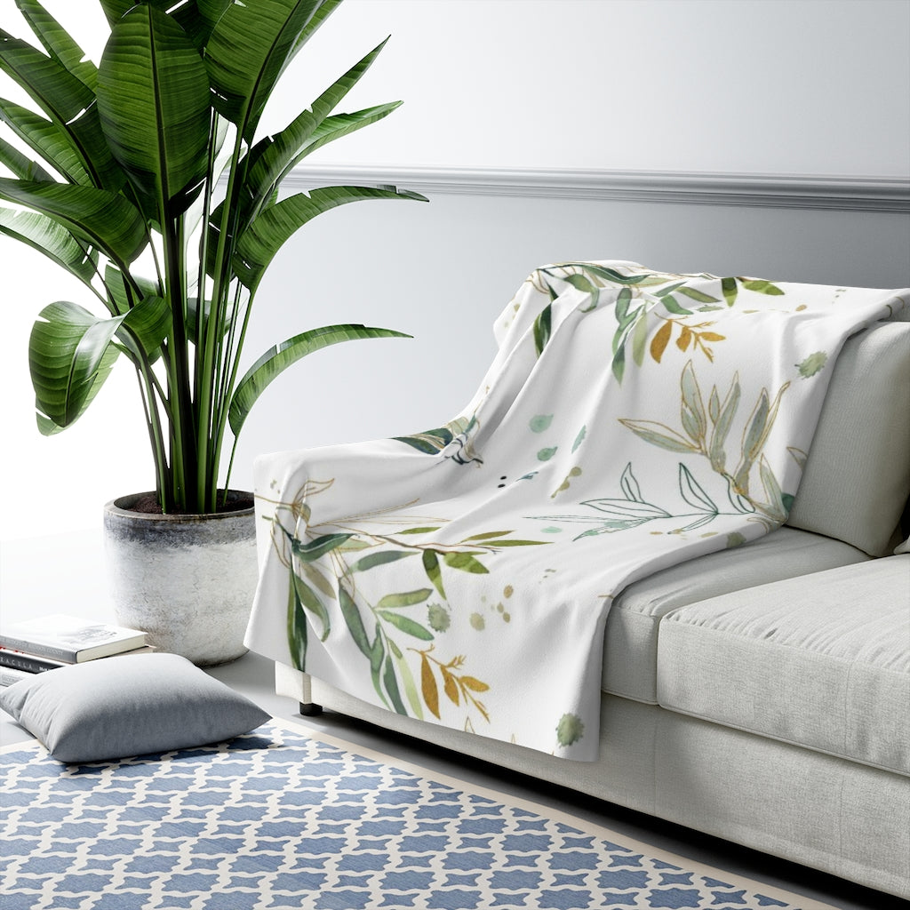 Floral Comfy Blanket | Sage Green Leaves