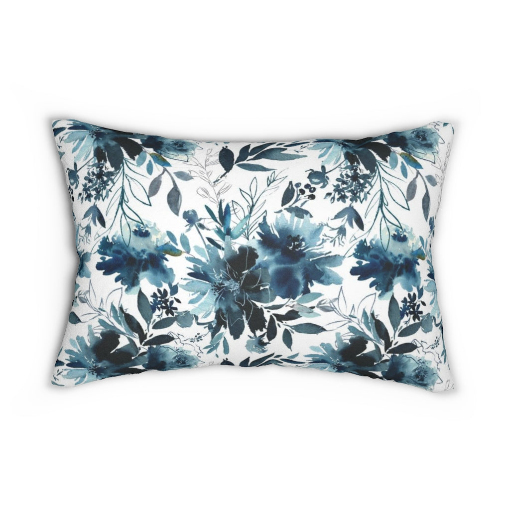 Floral Boho Lumbar Pillow | Indigo Blue White