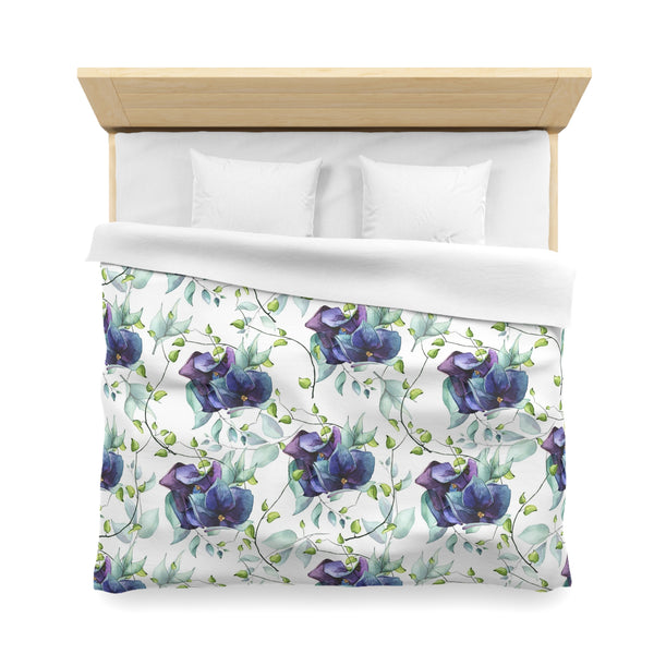 Floral Duvet Cover | White Purple Blue Jungle Flowers