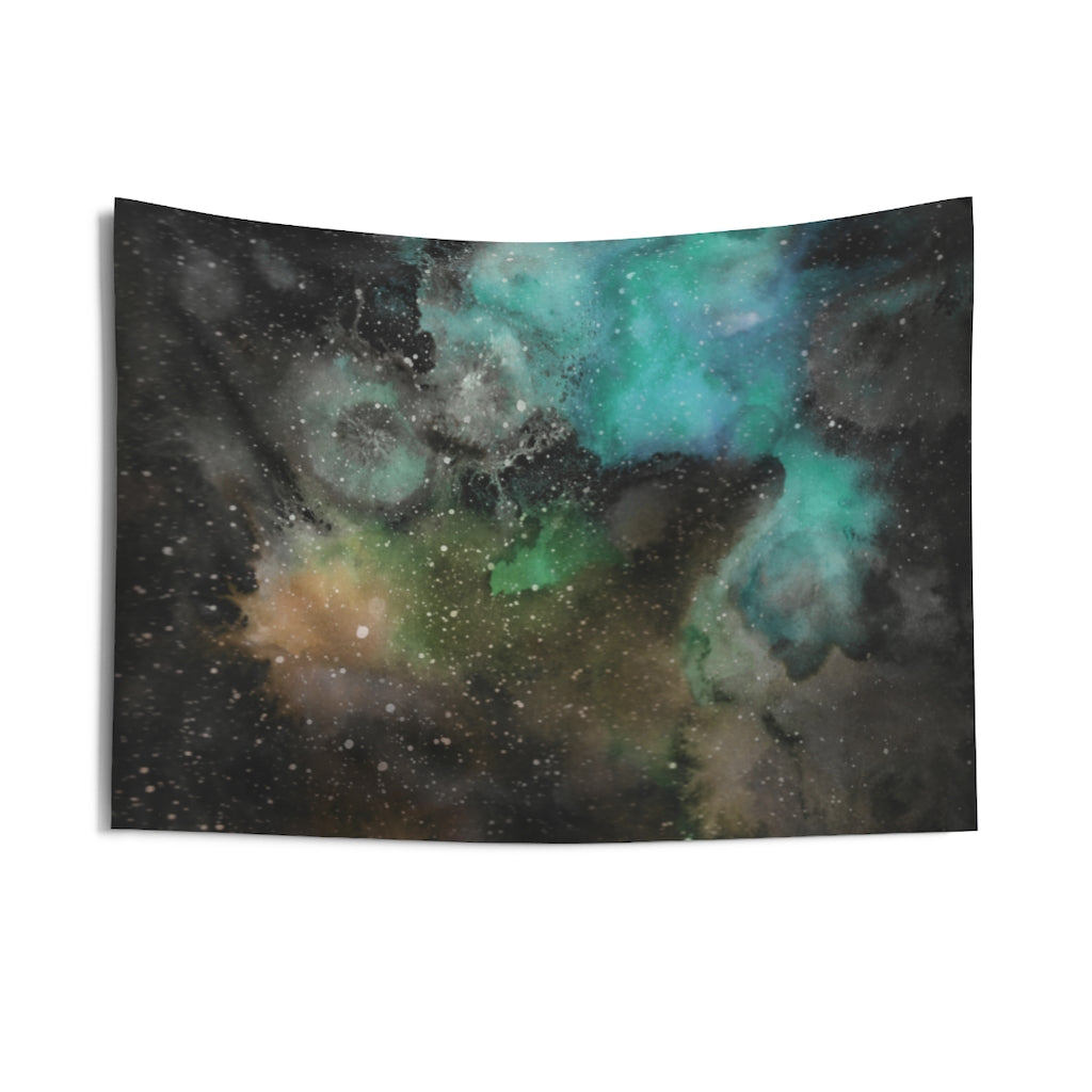 Abstract Tapestry | Black Beige Teal Galaxy Sky