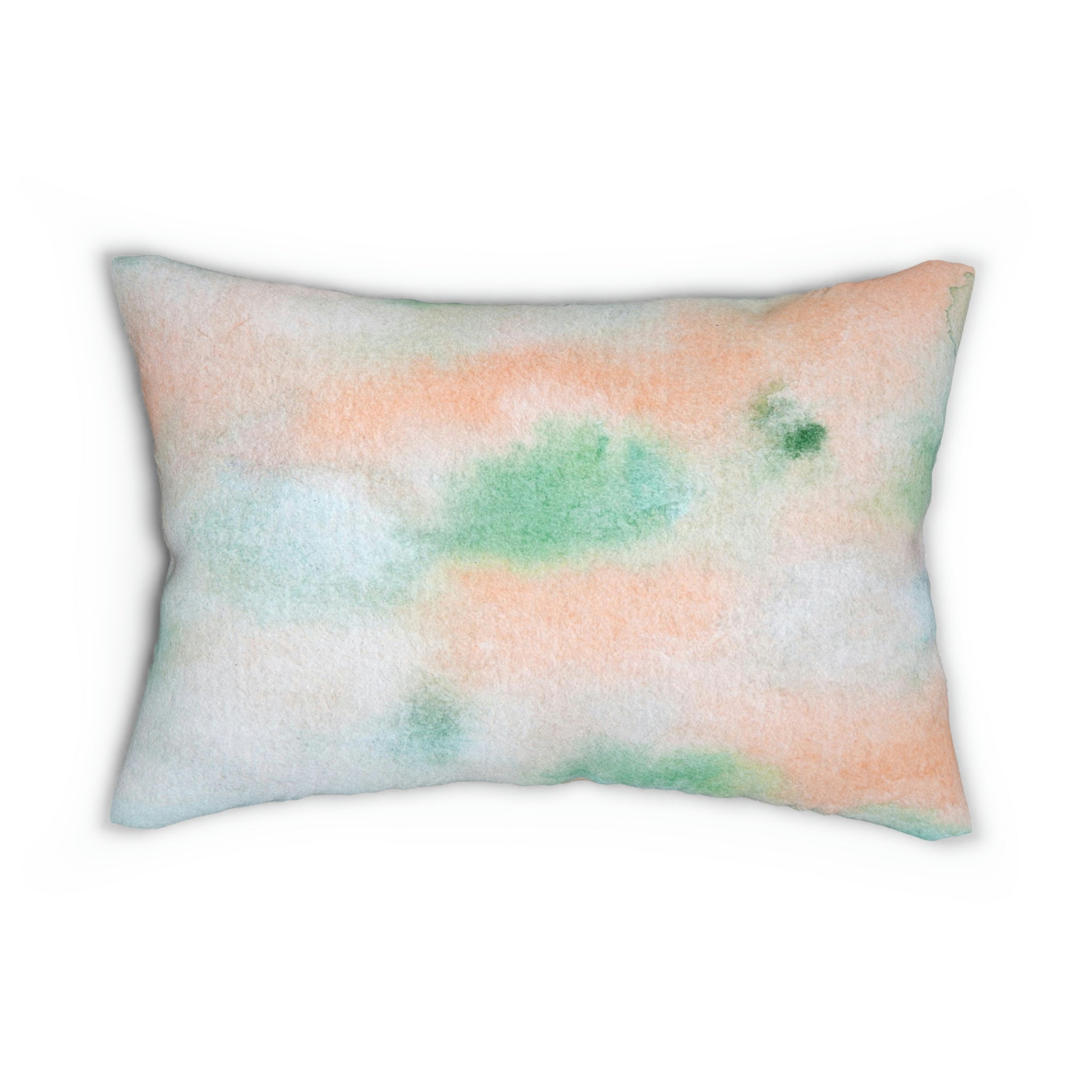 Green Lumbar Pillow | Peach Pink Ombre Watercolor