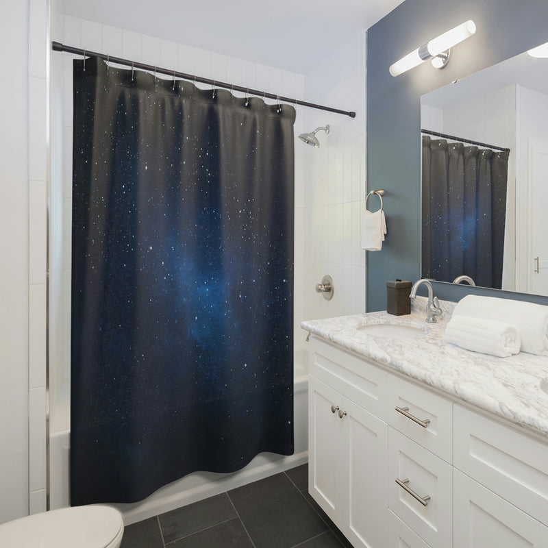 celestial shower curtain | Navy Blue Galaxy Bathroom
