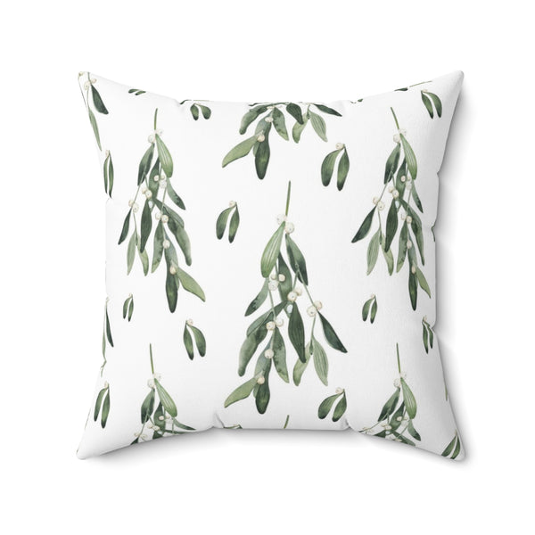 Christmas Square Pillow Cover | White Winter Leaves