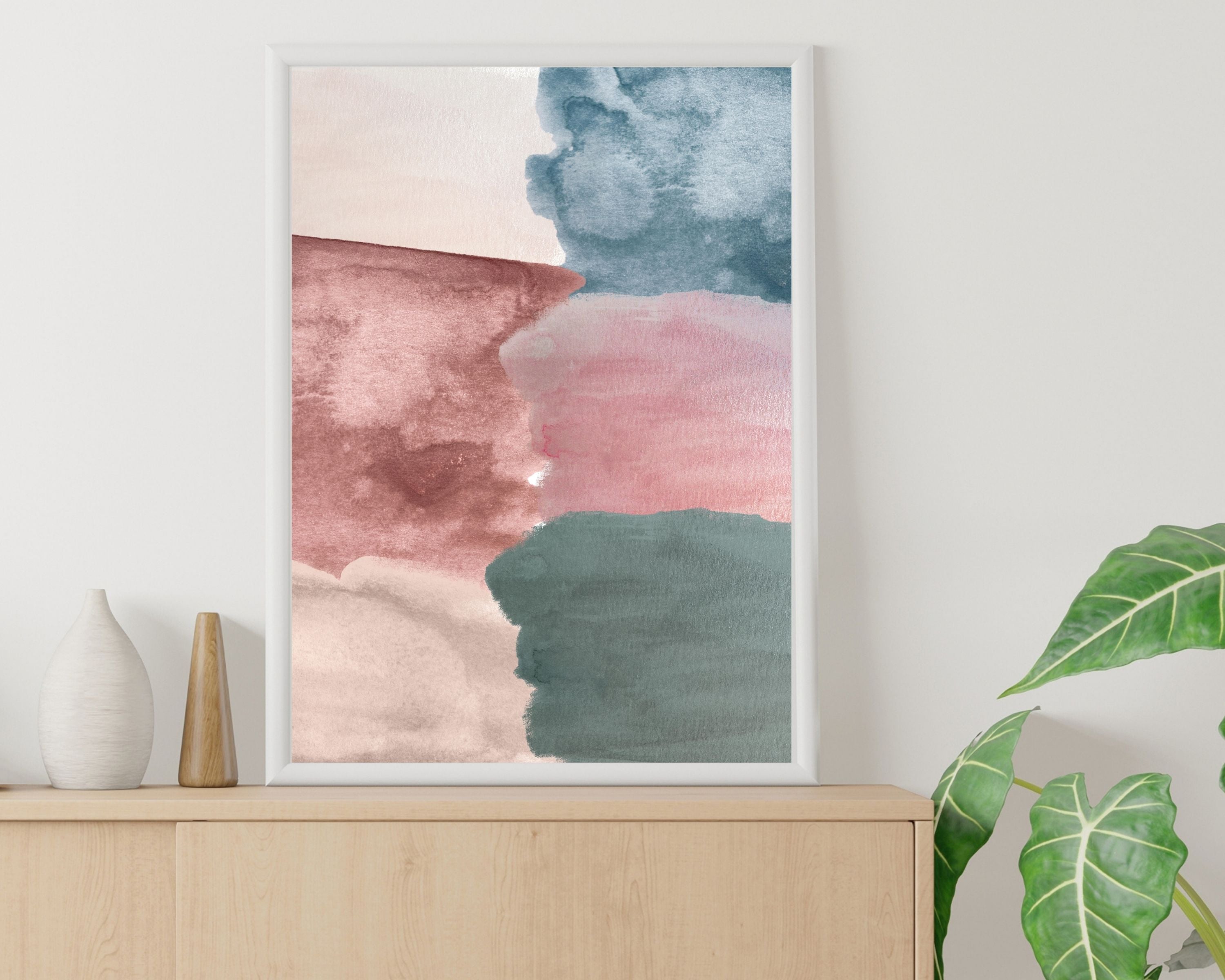 Abstract Boho Art Prints | Beige Green Sky Blue