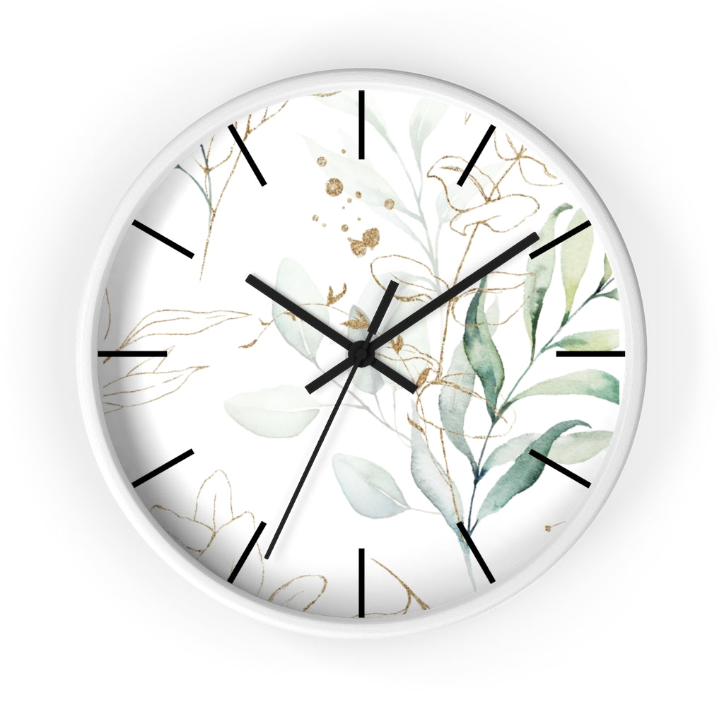 Wood, Floral Wall Clock, Eucalyptus 10"