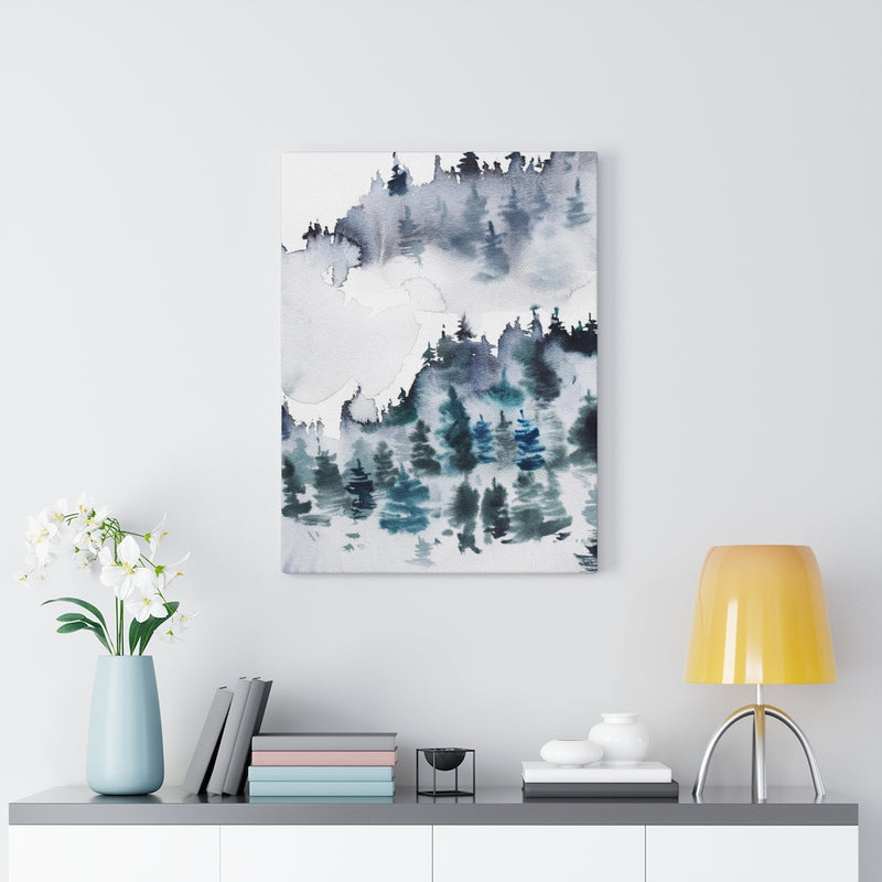 WHIMSICAL WALL CANVAS ART | Grey Blue White Mountain Forest