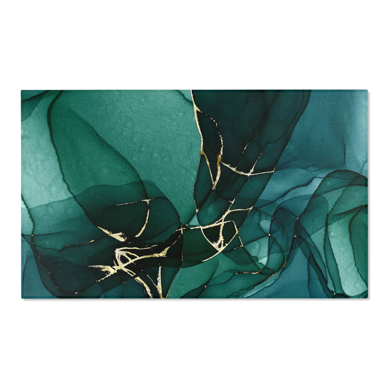 Green Abstract Area Rug | Navy Blue Teal