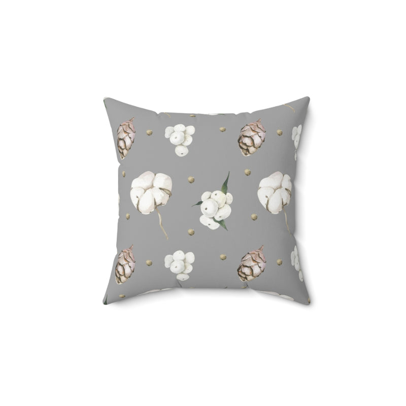 Christmas Square Pillow Cover | Gray Delicate Cotton Flowers