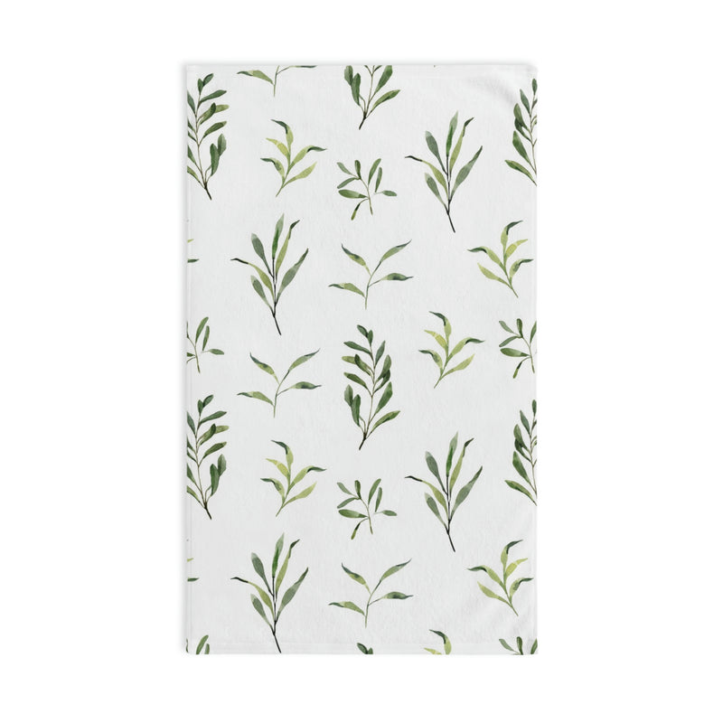 Floral Kitchen, Bath Hand Towel | Sage Green Leaves, White