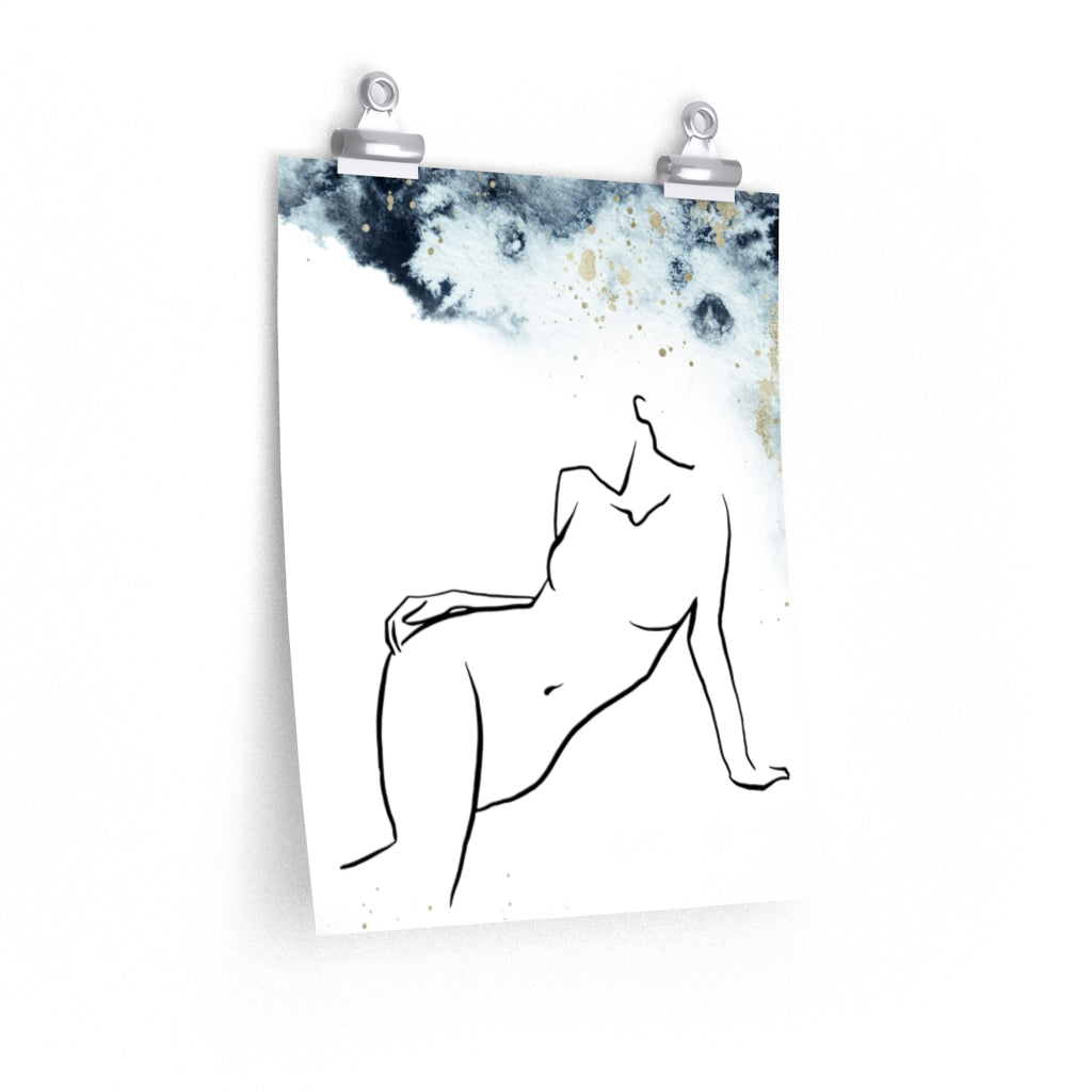 Female Art | White Art Print | Navy Ombre Poster