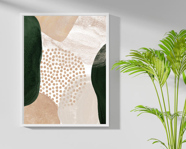 Abstract Boho Art Prints | Beige Emerald Green