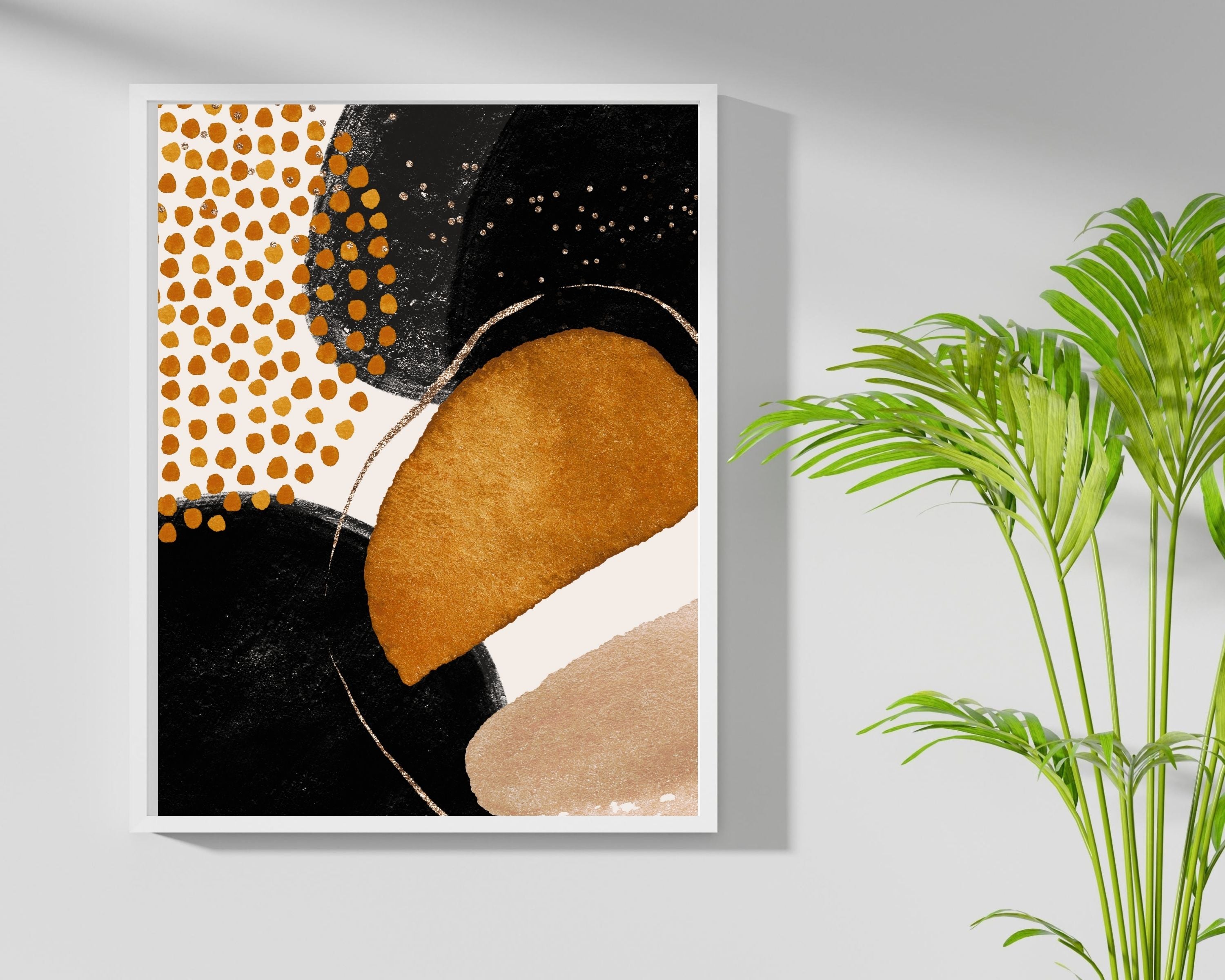 Abstract Boho Art Prints | Burnt Orange Gold Black