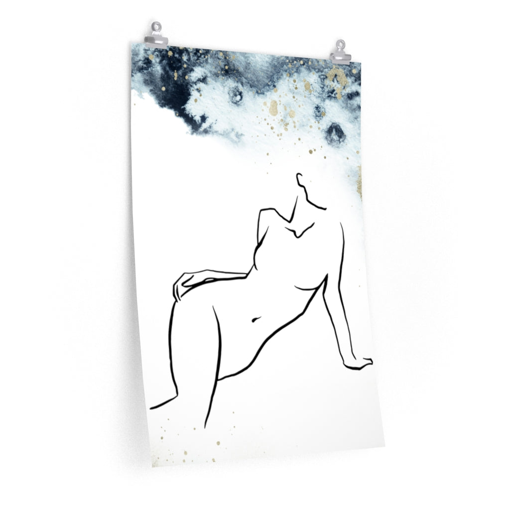 Female Art | White Art Print | Navy Ombre Poster