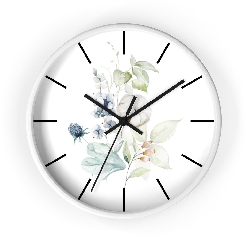 Wood, Floral Wall Clock 10"