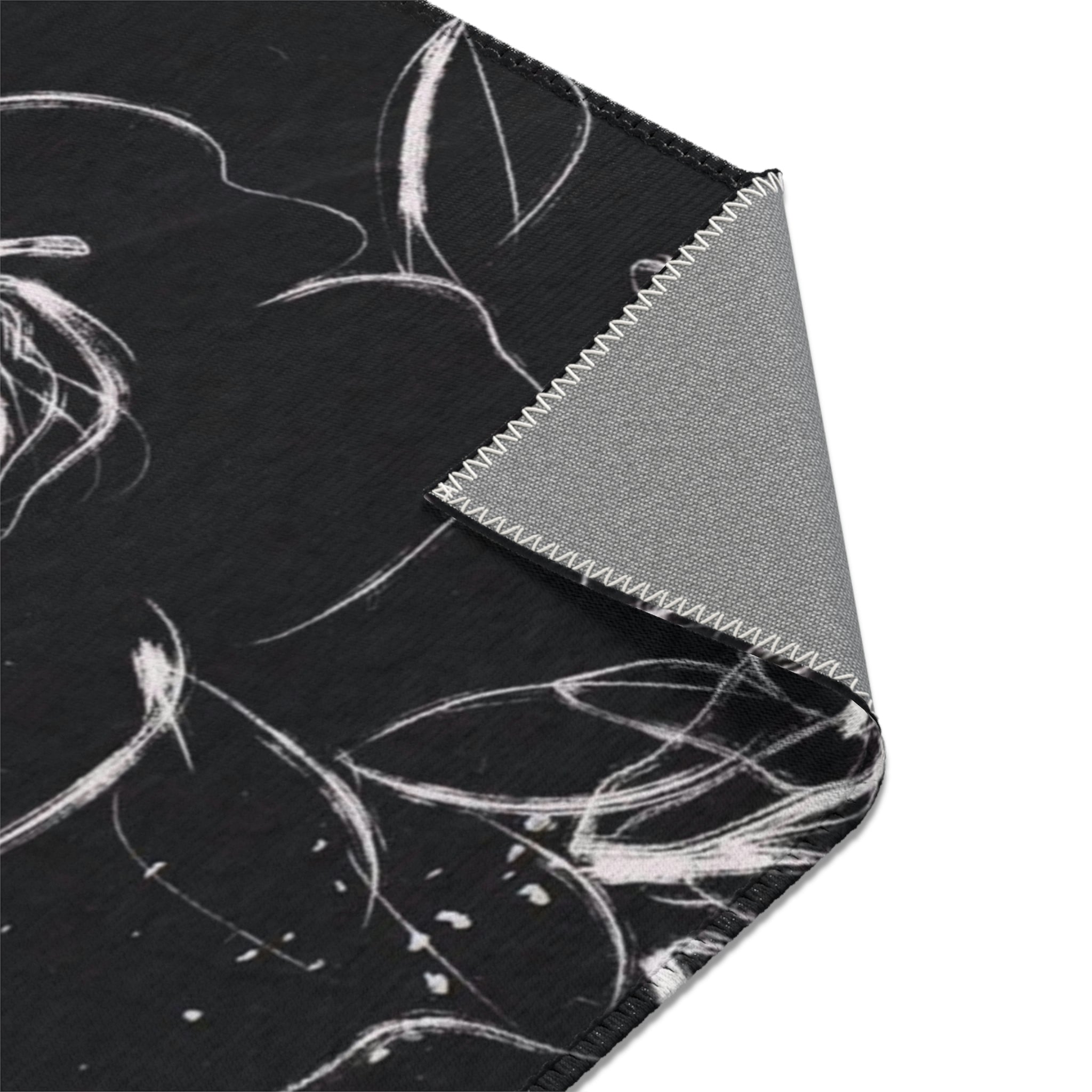 Abstract Floral Area Rug | Charcoal Black White