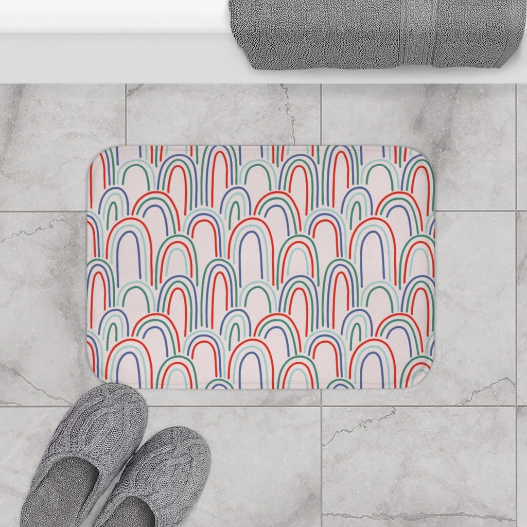 Abstract Bath Mat | Red Beige Blue Rainbows