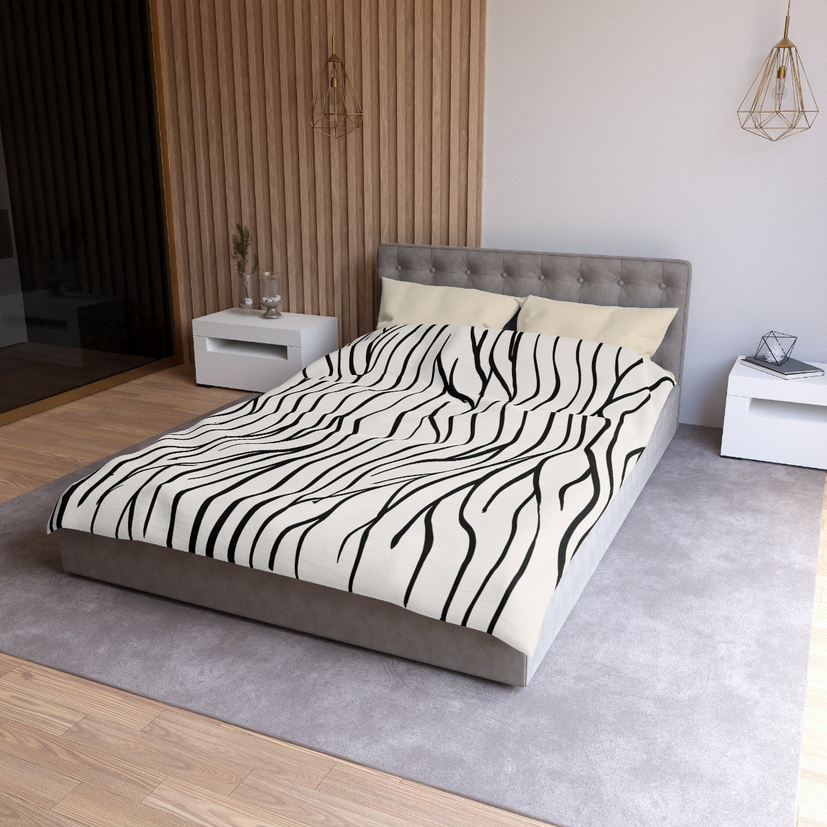 Abstract Duvet Cover | Beige Black Lines | Bedding Sets