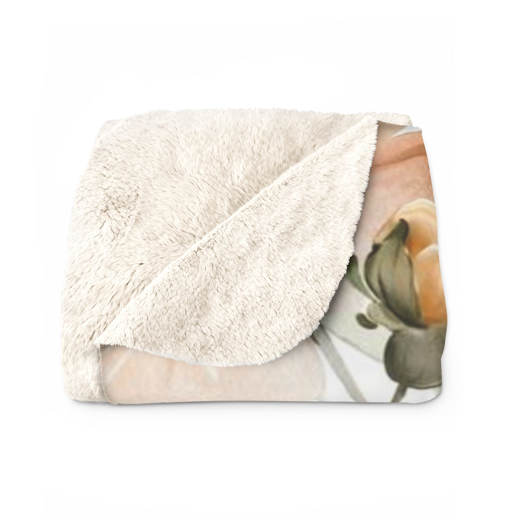 Floral Comfy Blanket | Beige Peonies Sage Leaves