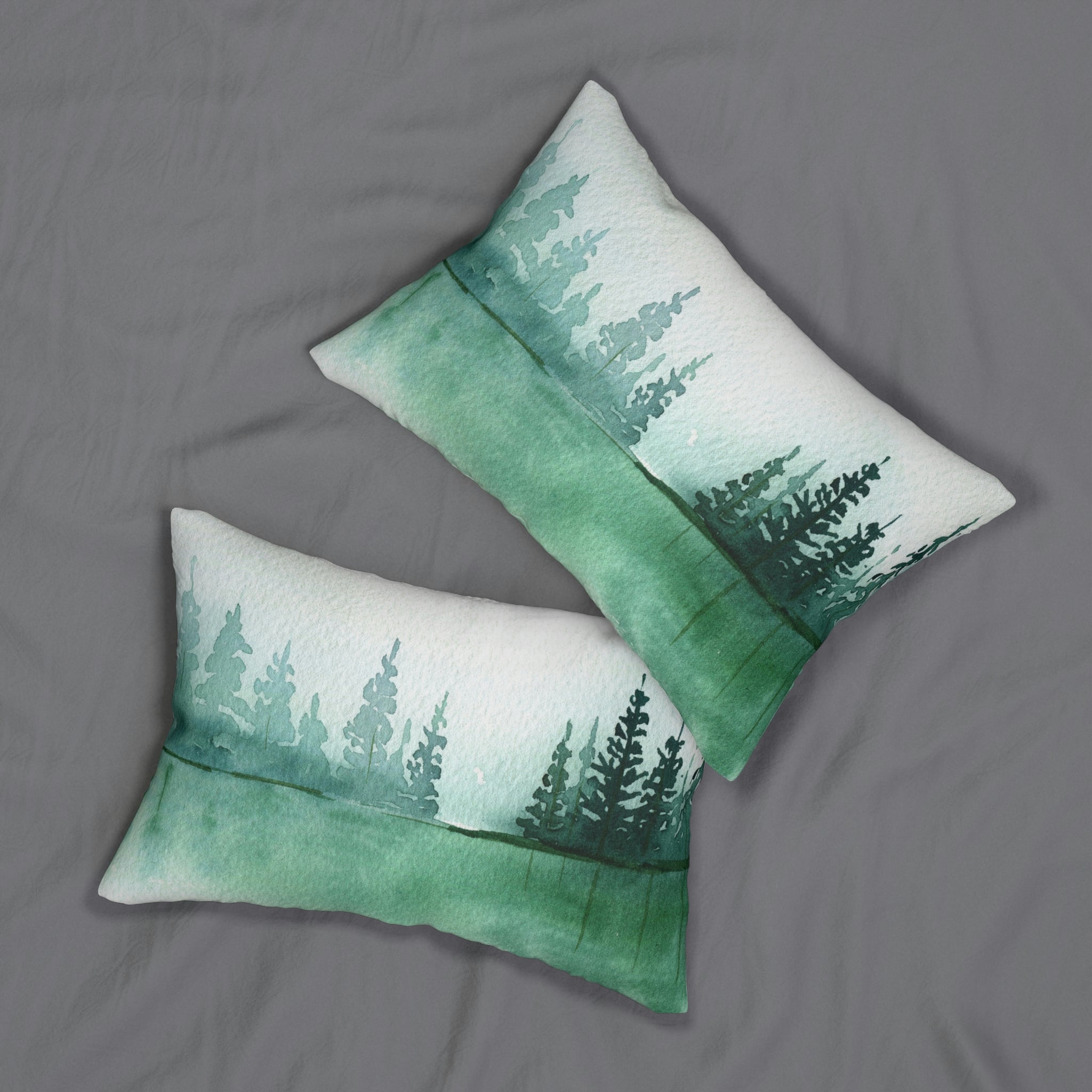 Sage Forest Green Trees Lumbar Pillow | Nature Watercolor