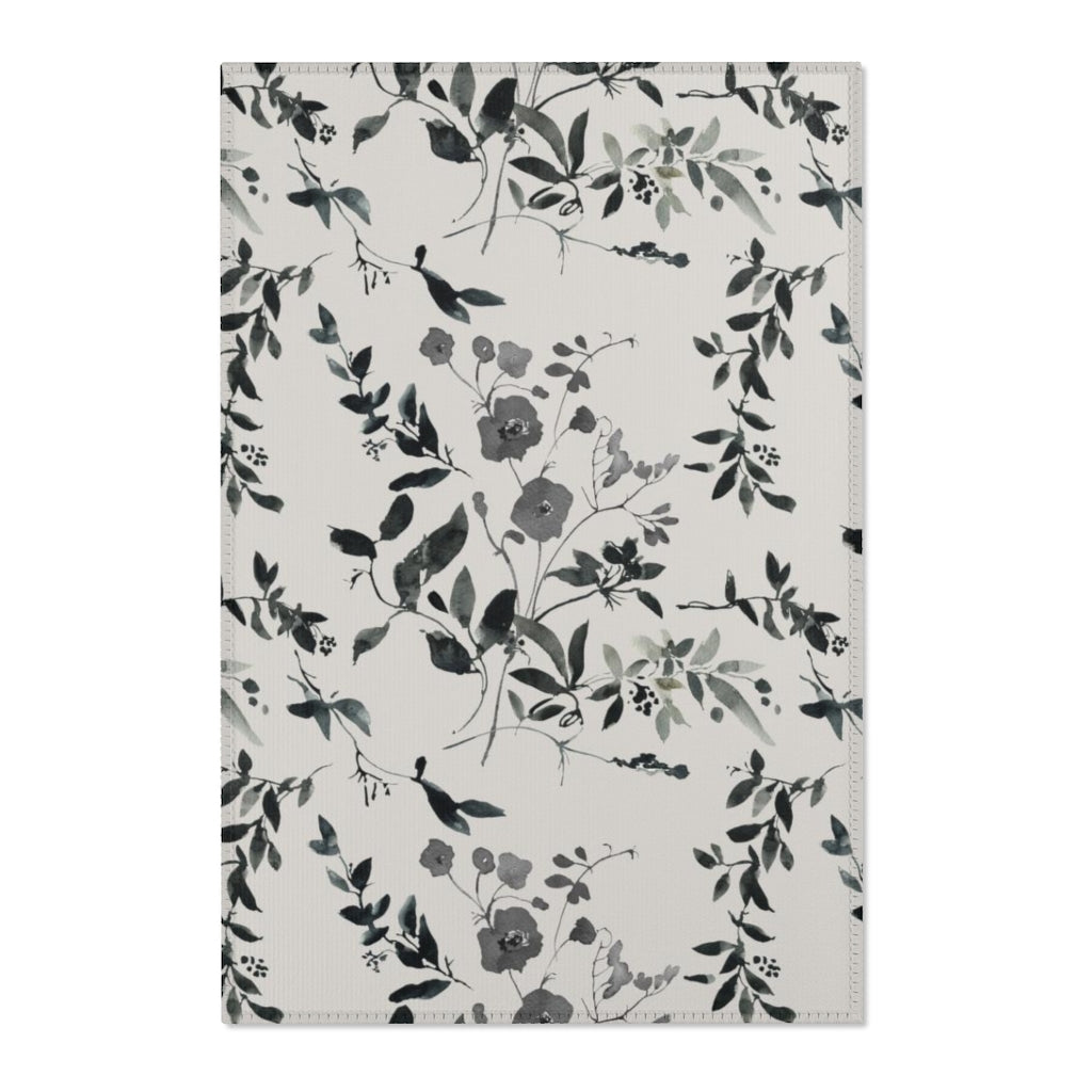 Floral Area Rug | Black Beige Sienna Leaves