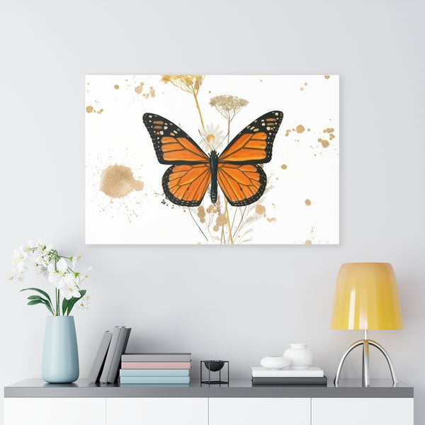 WHIMSICAL WALL CANVAS ART | White Gold Orange Butterfly