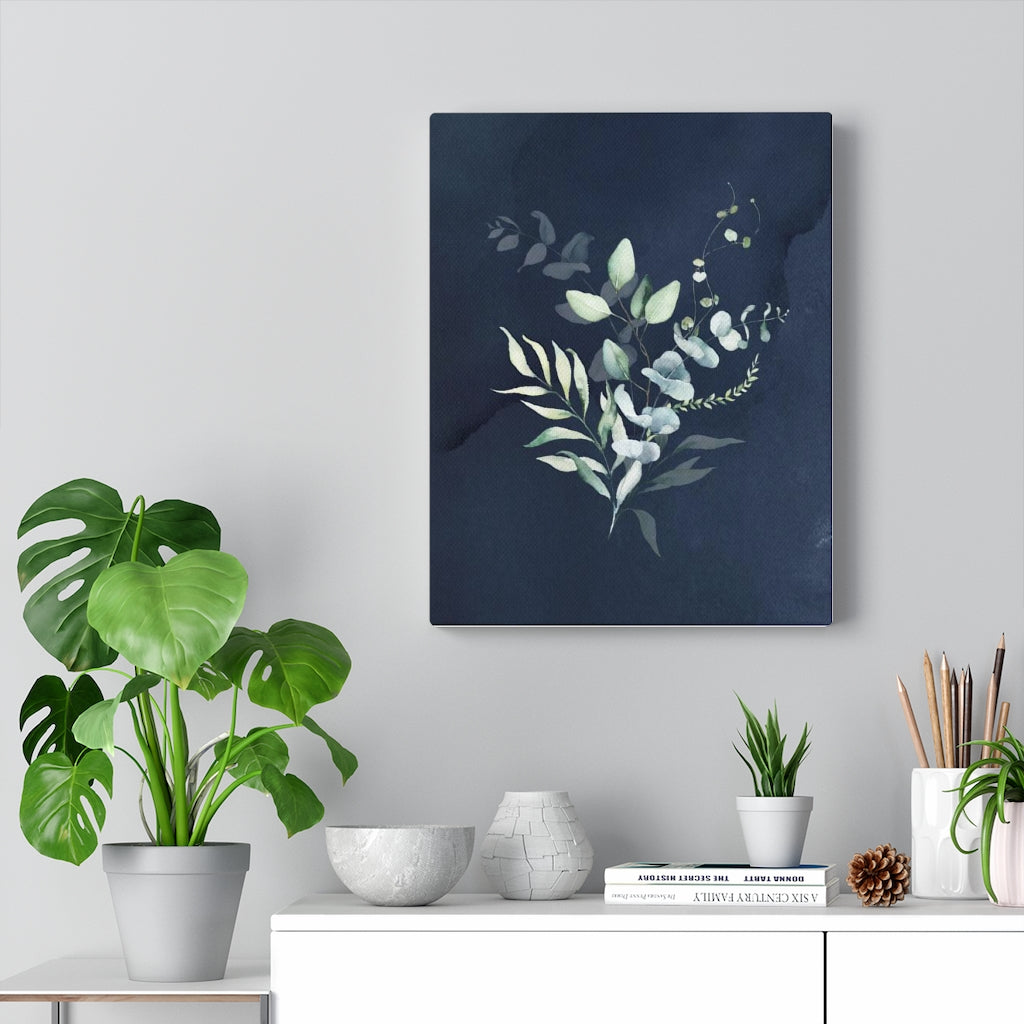 FLORAL WALL CANVAS ART | Navy Blue Green Eucalyptus