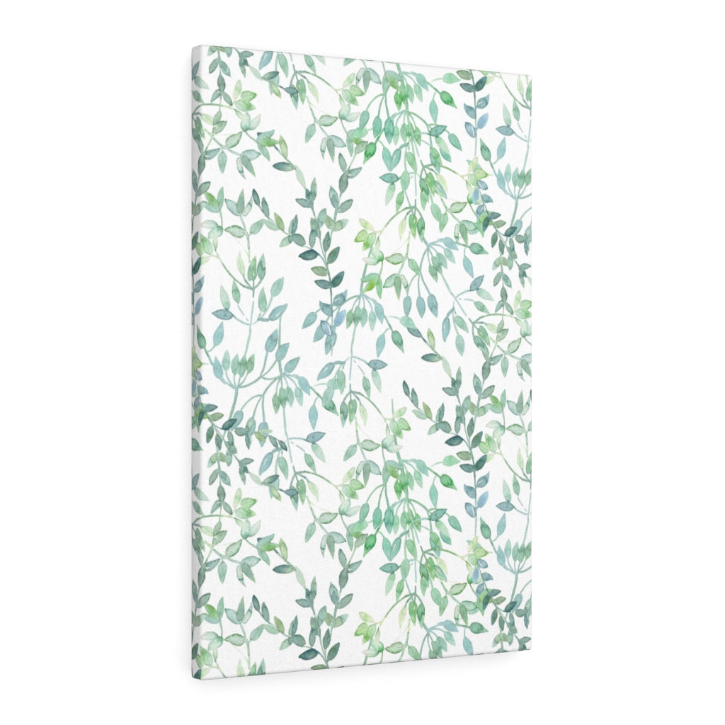 FLORAL CANVAS ART | White Green Teal Herb Leaves