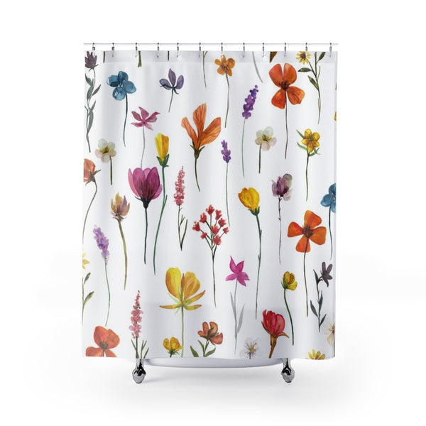 Boho Shower Curtain | Floral White Yellow Pink Orange