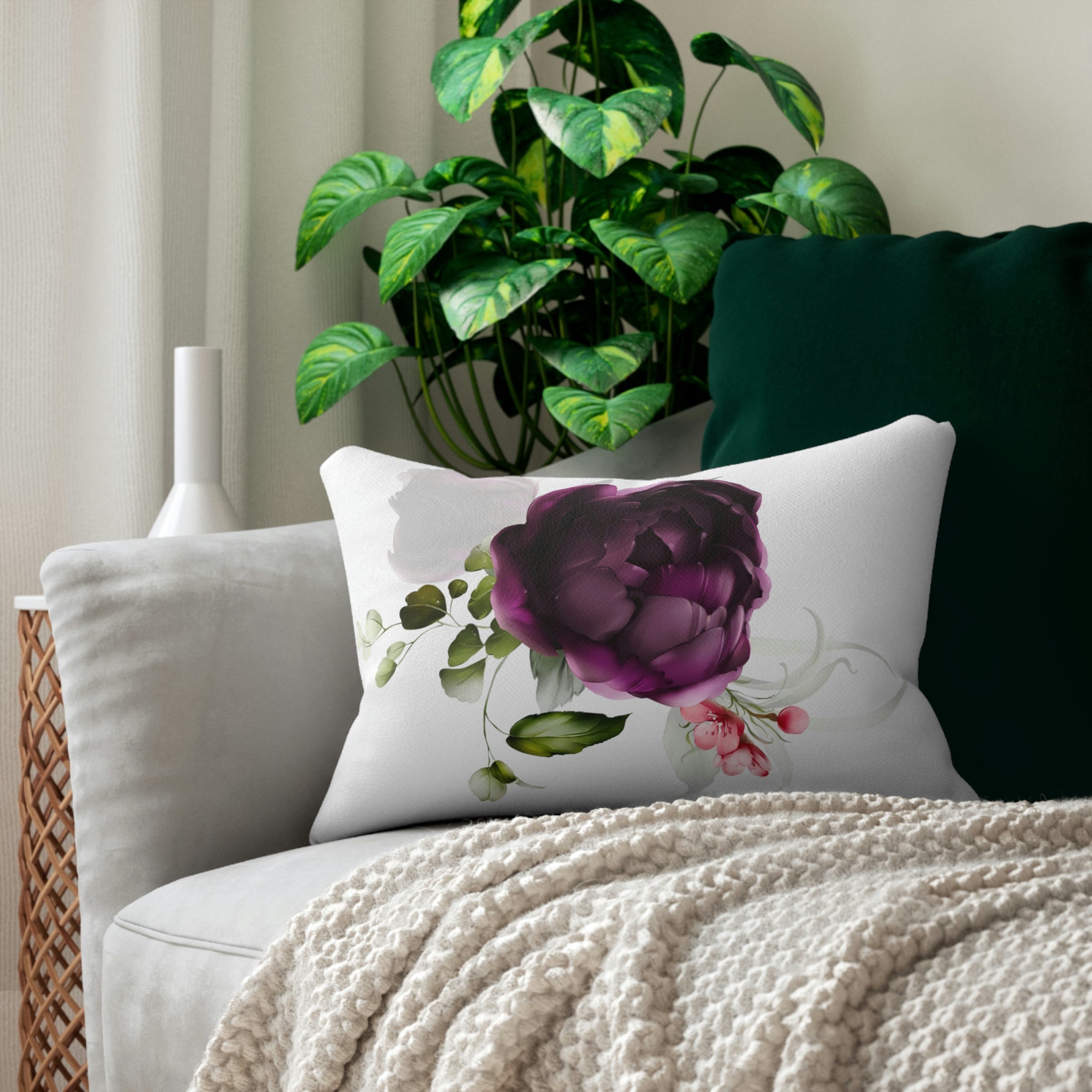 Floral Lumbar Pillow | Lilac Purple Peony