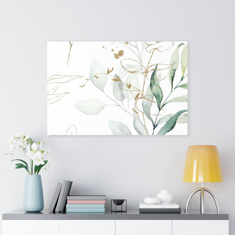 FLORAL WALL CANVAS ART | White Green Gold